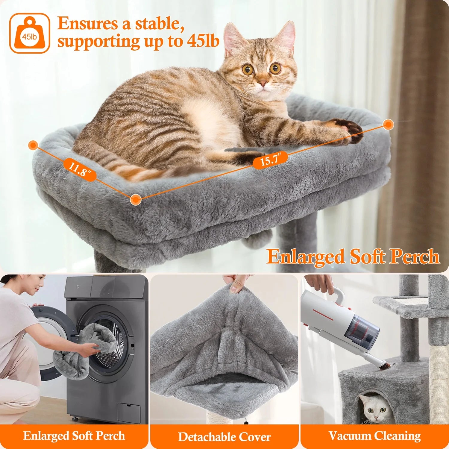 Large Cat Tree with Multi-Level Design, Sisal-Wrapped Scratching Posts, Spacious Condo, Comfortable Hammock, and Plush Top Perch