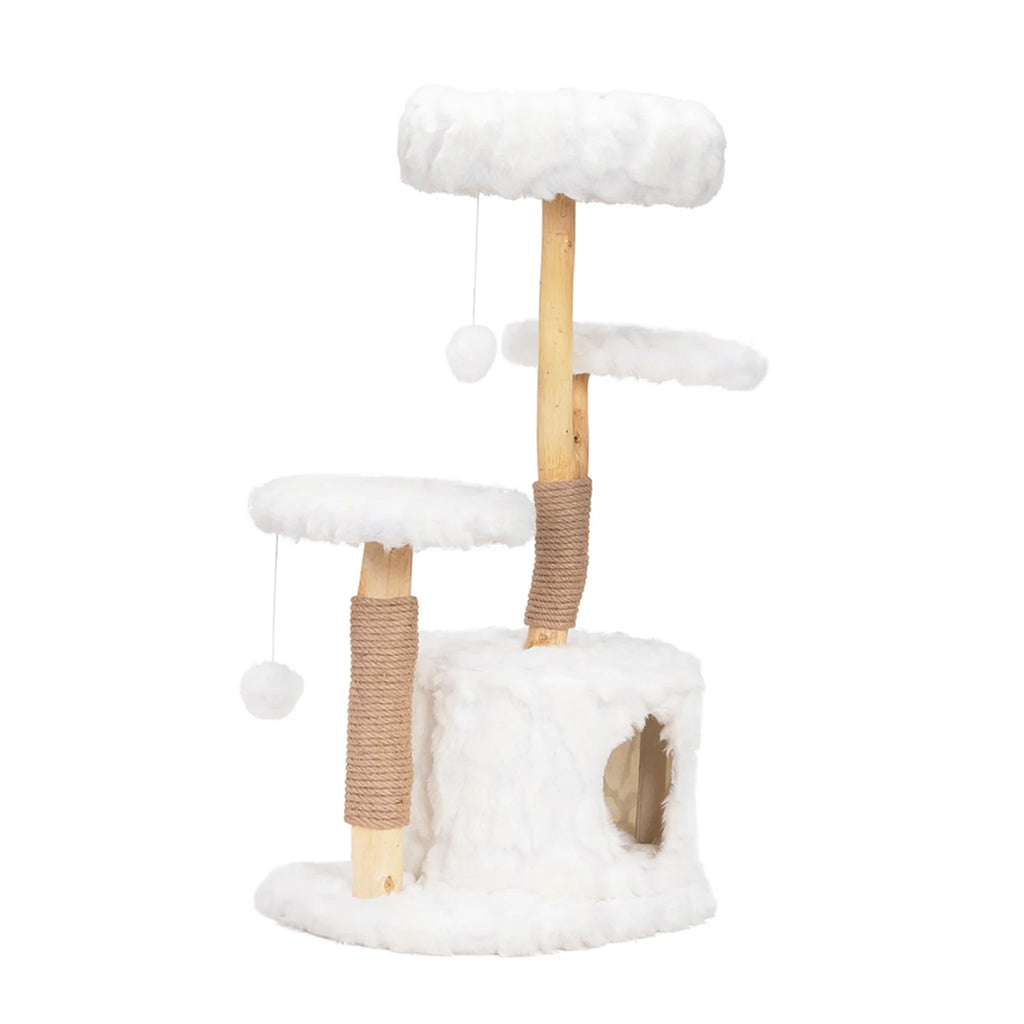 31-Inch Modern Cat Tree Tower for Indoor Cats with Condo and Climbing Perches, White