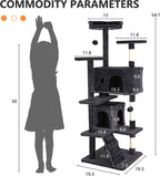 54-Inch Cat Tree Tower with Scratch Posts, Condo, and Toys in Dark Gray - Ideal for Active Cats