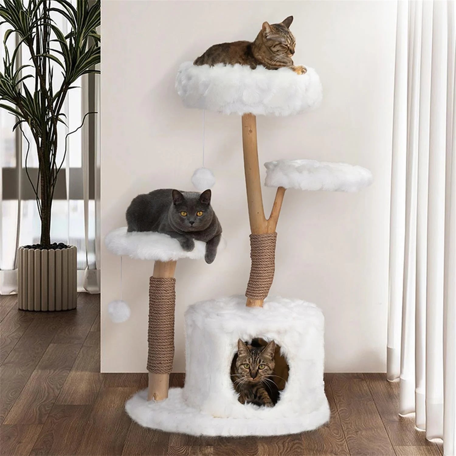 31-Inch Modern Cat Tree Tower for Indoor Cats with Condo and Climbing Perches, White