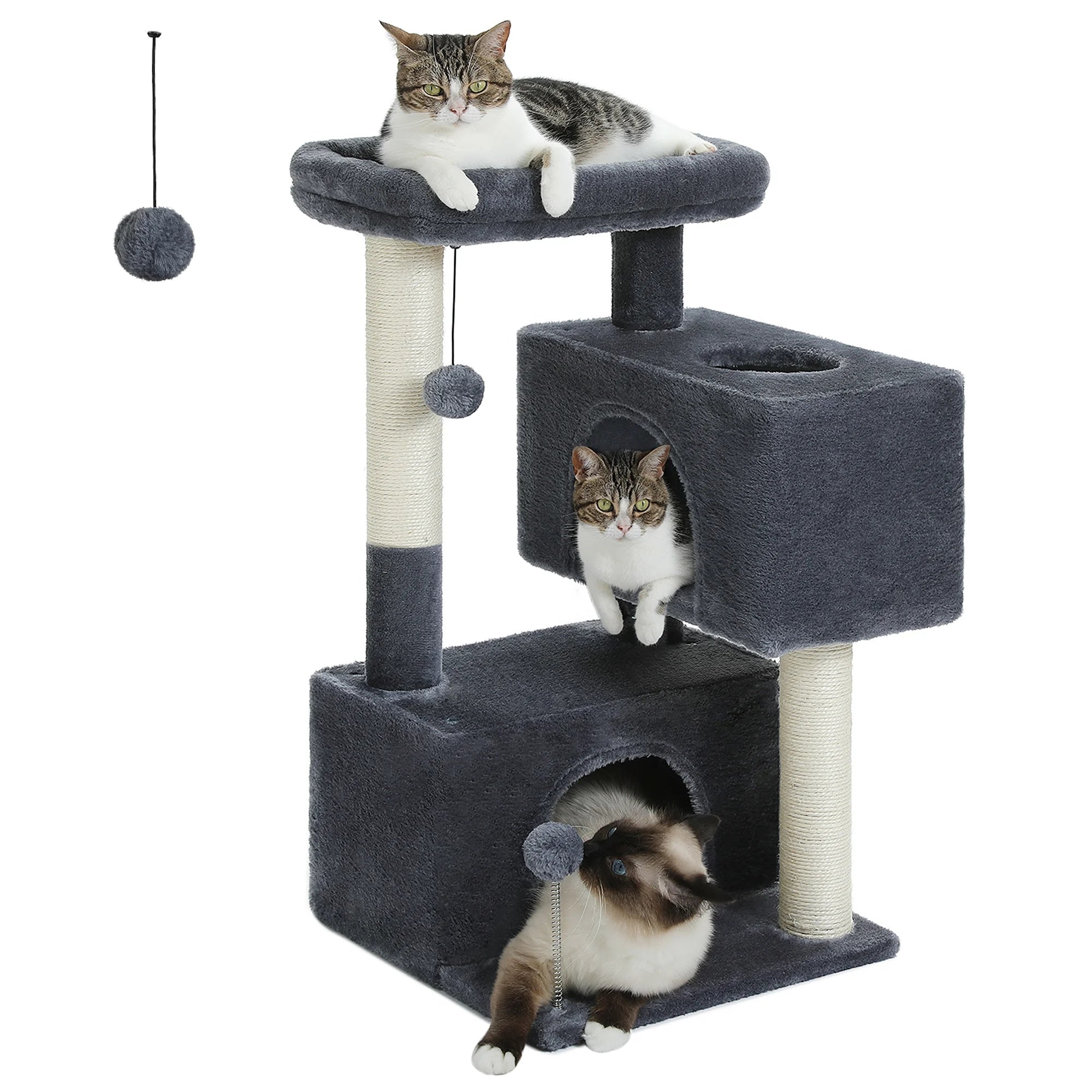 31.5" Modern Cat Tree Tower with Dual Large Condos for Kitten ＆ Medium Size Cat Dark Gray