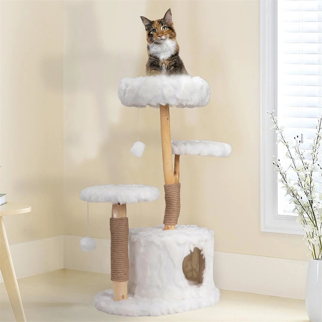 31-Inch Modern Cat Tree Tower for Indoor Cats with Condo and Climbing Perches, White